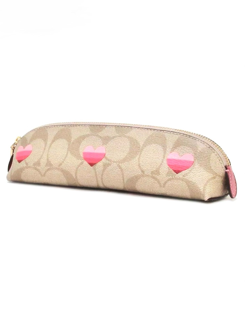 Coach Signature Canvas Pencil Case in Stripe Heart Print NWT